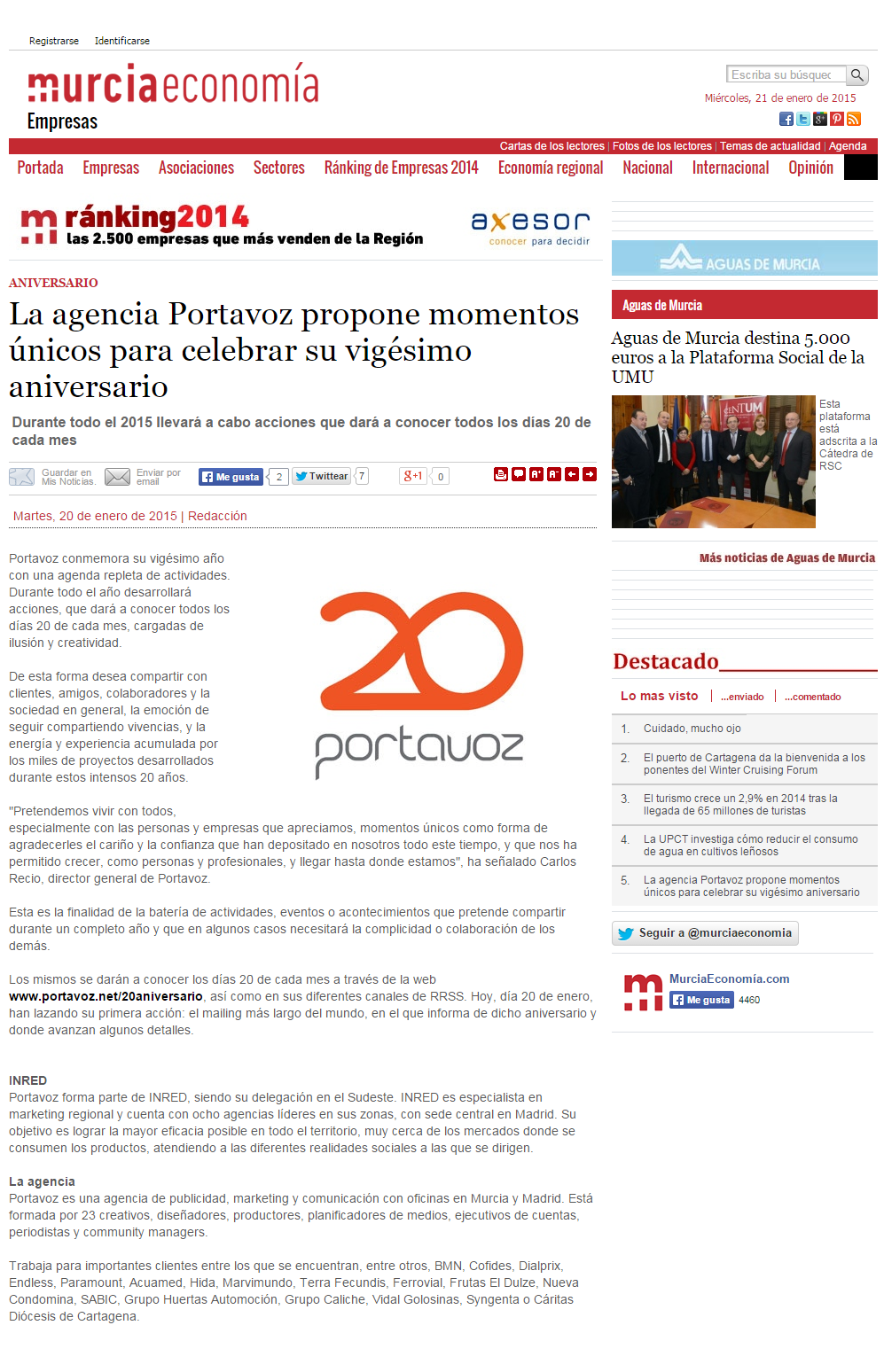 MurciaEconomía.com 20-1-15 Portavoz